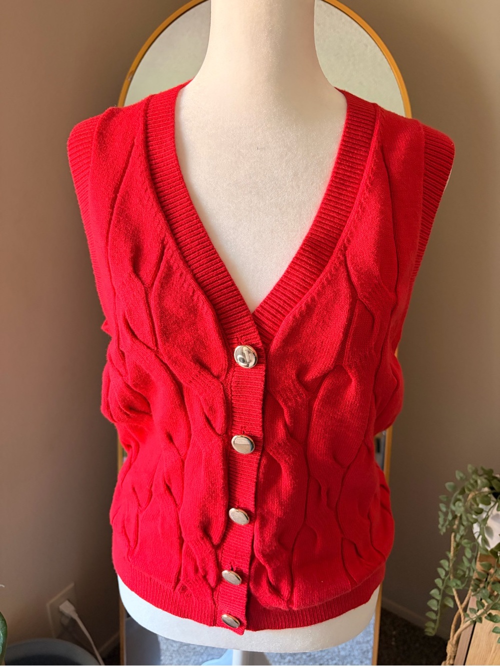 A new day Red Cable-Knit V-Neck Sweater Vest